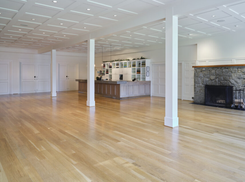 The inside of the Tea Room at the Stanley Park Pavilion. The space is bare, without any furniture or decorations