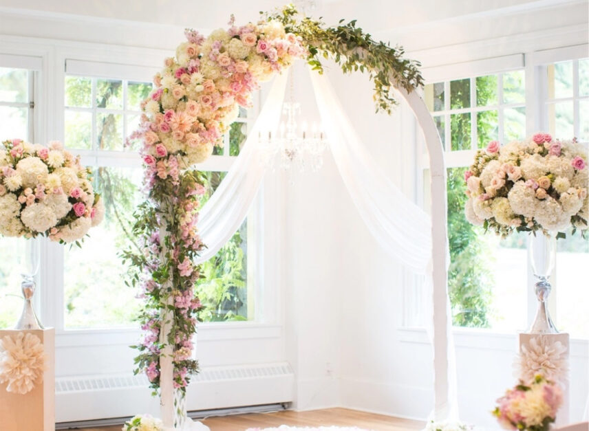 A floral archway on the inside of the Tea Room at the Stanley Park Pavilion