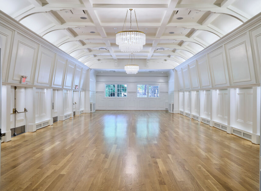 The inside of the Ballroom at the Stanley Park Pavilion, completely bare without any decoration or furniture.